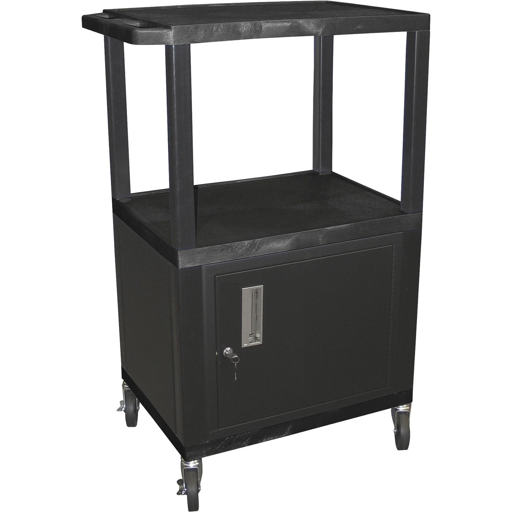 Wilson Tuffy Utility Cart with Locking Cabinet, 300-Lb. Capacity, 42in.H, Black, Model# WT42C2E